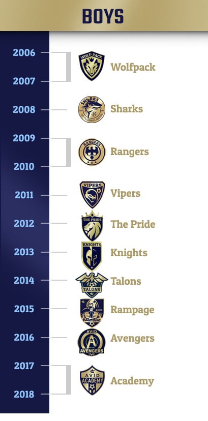 AVID Boys mobile birth year matrix